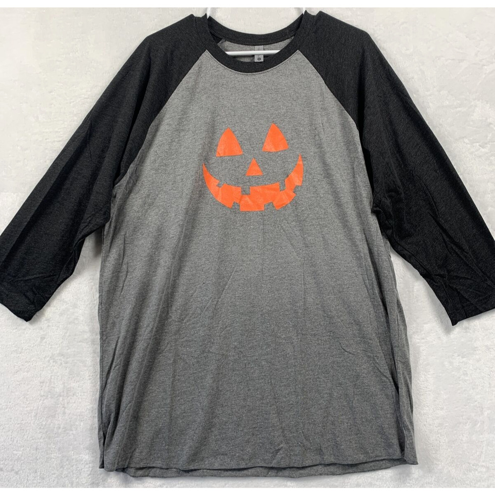 Next Level Womens Halloween Pumpkin 3/4 Sleeve Raglan T-Shirt Gray Size XL